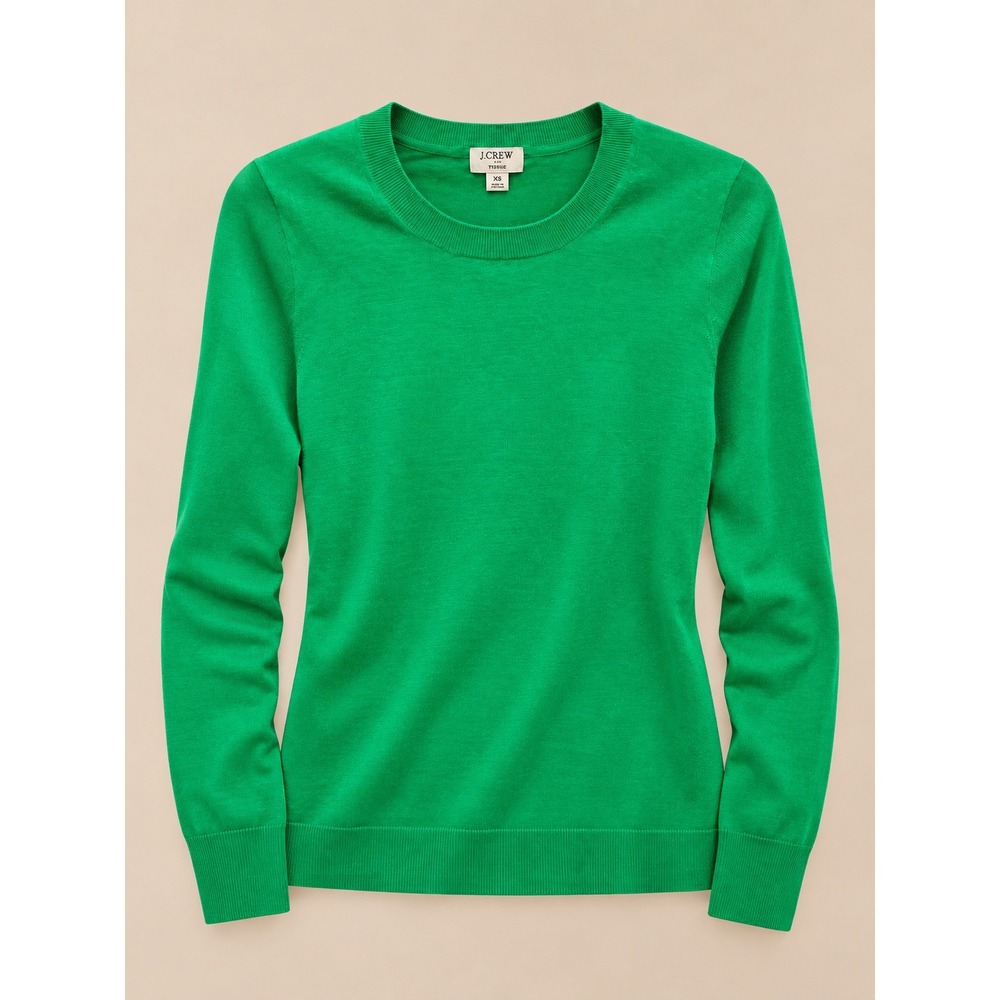 J.Crew Women Sweater XS Green Teddie Crewneck Long Sleeve Cotton L1561
